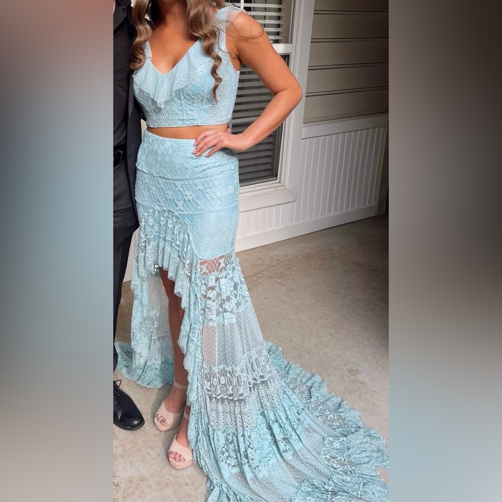 Sherri Hill 52472 Blue Lace Two Piece - Picture 2 of 4